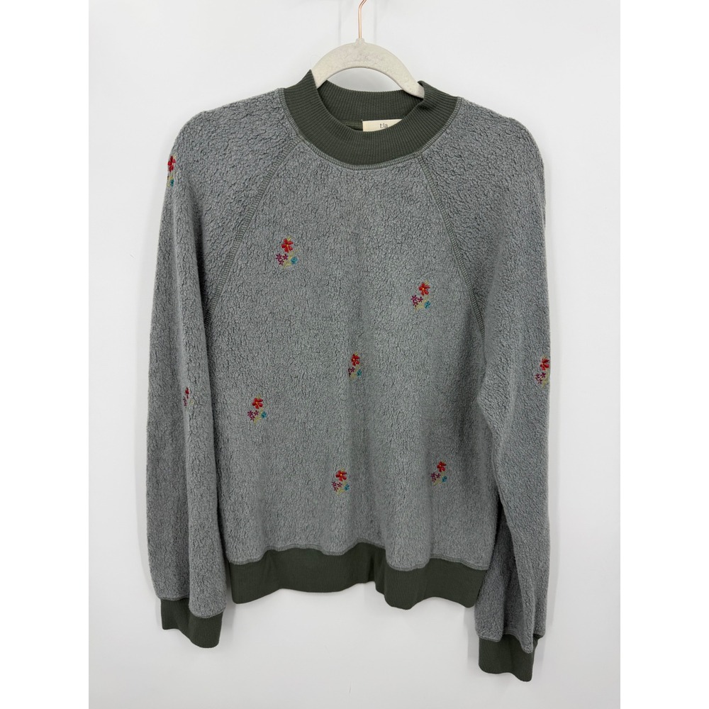 t.la Anthropologie Embroidered Fleece Sweatshirt Womens Large Gray Green Floral